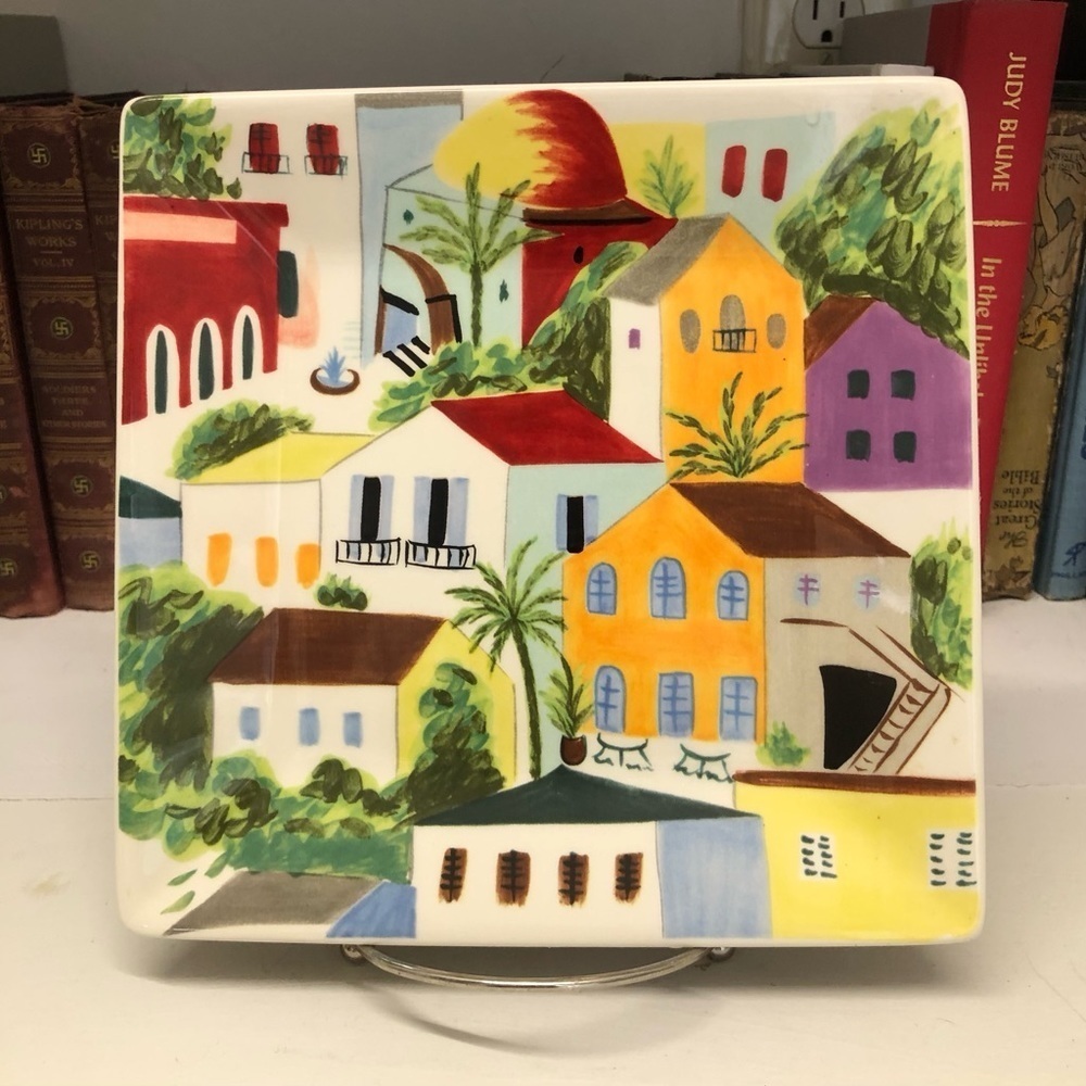 SET of 4 PIER 1 Hand Painted Villa Del Sol Earthenware  Salad Plate 8.5" 0386 - Picture 3 of 6